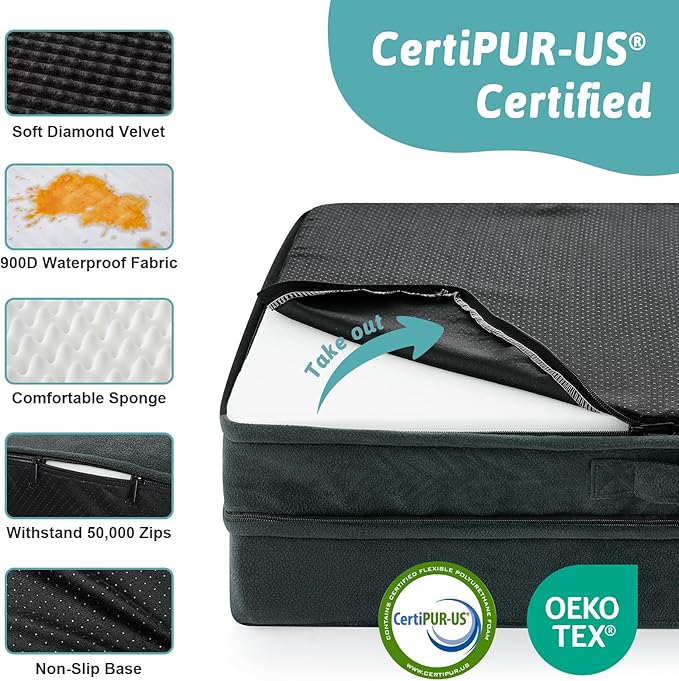 COZY KISS Orthopedic Dog Beds for Large Sized Dog, XL Bolster Pet Couch with Waterproof Lining, Egg Crate Foam Sofa for Pets Up to 100 lbs, U-Shaped, 44x32x7 inch, Black