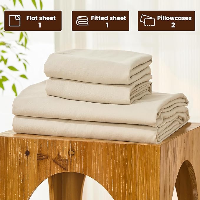 Bedlifes 100% French Pure Linen Sheets California King Size Breathable and Cooling Flax Sheet Set Soft Durable and Moisture Wicking 16 Inch Deep Pocket-4 Piece(Cal King,Linen)