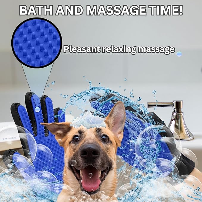 ZepetZ (1 Pair) Pet Hair Remover Gloves – Blue, Reusable Grooming Gloves for Dogs, Cats & Horses, Gentle Deshedding, Bathing & Massaging, Anti-Shedding Tool for Pet Hair Removal 1 Pair
