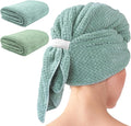 my novel things 2 Pack Extra Large Microfiber Hair Towel Wrap, 37.4" x 26.4" for Women, Super Absorbent & Quick Dry Hair Towel with Elastic Strap for Curly Hair Green