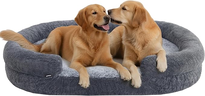 Miorun XL Orthopedic Dog Bed, 52"x40" Extra-Thick 4.7" Egg Crate Foam Couch for Extra Large Dogs, Washable Bolster Sofa Bed, Calming Plush Cover, Round Support Pad, Giant Dog Bed with Removable Cover
