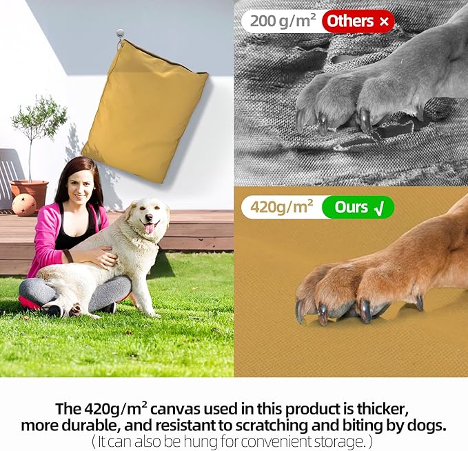 Sytopia 36 Inch Canvas Outdoor Dog Bed for Large and Medium Dogs, Waterproof Washable Removable Cover, Indoor Patio Pet Pad, Yellow