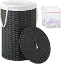 SETVSON Large Laundry Hamper Laundry Basket Round 34.3 Gal (130 L) Handwoven Wicker Laundry Baskets Rattan Laundry Basket with Laundry Bag Handles 2 Mesh Bags for Living Room Bedroom Black