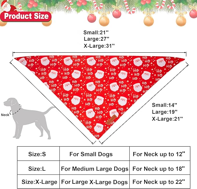ADOGGYGO Christmas Dog Bandanas, Snowman Santa Xmas Pet Scarf, Multi Size Offered, Red Green Christmas Bandana for Medium Large Dogs Pets (Large)