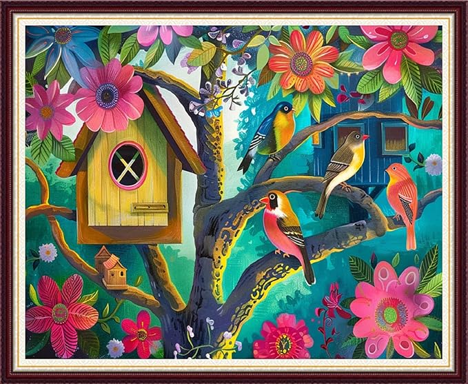 Foxnyart Stamped Cross Stitch Kits Full Range of Embroidery Needlework Starter Kits for Beginners Adults 11CT Embroidery Patterns Art Crafts DIY Needlepoint Kit-Bird Flower Home 16x20 inchs