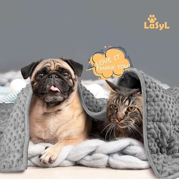 LaSyL Weighted Blanket for Pets | Thunder Blanket for Dogs Anxiety | Premium Soft Minky | Relaxation & Calming & Anti Anxiety | Used in Car, Bed, Couch | Dark Grey, Washable Large 40" L x 47" W