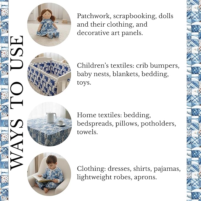 Winter Blue Patchwork Cotton Fabric – Premium Turkish Printed Cotton 140 GSM, Pre-Cut 61 x 36.6 Inches, Quilting & Sewing Fabric for Crafts, Home Decor & DIY Projects