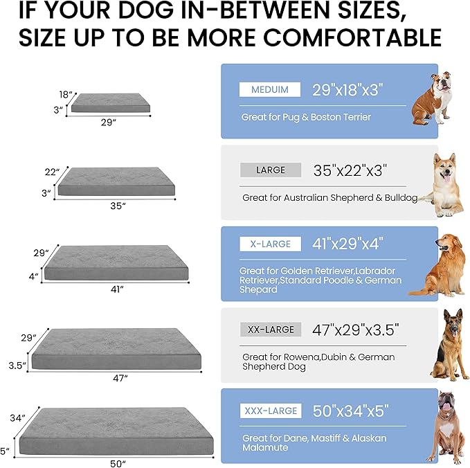 GOHOO PET Jumbo Dog Bed for Large Dogs, Orthopedic Memory Foam Pet Bed, Washable Dog Crate Bed with Cooling Gel, Removable Cover & Waterproof Lining