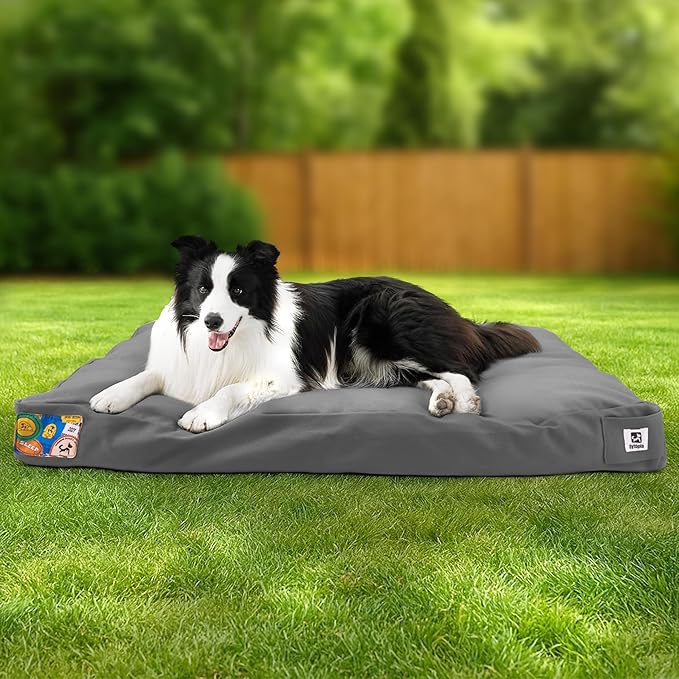 Sytopia 36'' Canvas Indestructible Outdoor Dog Bed with Waterproof Washable Removable Cover for Large and Medium Dogs, Indoor and Patio Pet Pad, Dark Grey