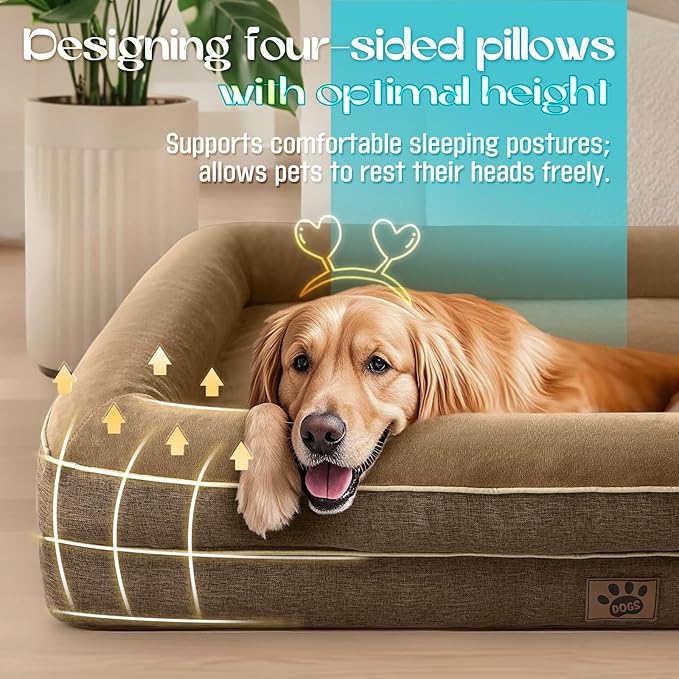TaiBest Waterproof Memory Foam Dog Beds for Small Dogs Non-Slip Orthopedic Dog Beds Washable Couch Pet Bed with Removable Cover (Brown, Small)