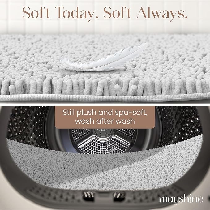 MAYSHINE Plush Shaggy Chenille Bath Mat | Extra Soft, Super Absorbent, Non-Slip Bathroom Rug | Fluffy Microfiber, Area Rug Sets for Bathroom Floor, Kitchen, Living Room | 71"x31" | White