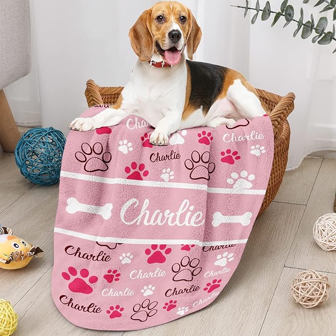 GlisterGlow Personalized Dog Blanket, Customized Pet Blankets with Name Picture, Throw Blanket for Small Medium Large Dog Puppy Cat (E-Pink)
