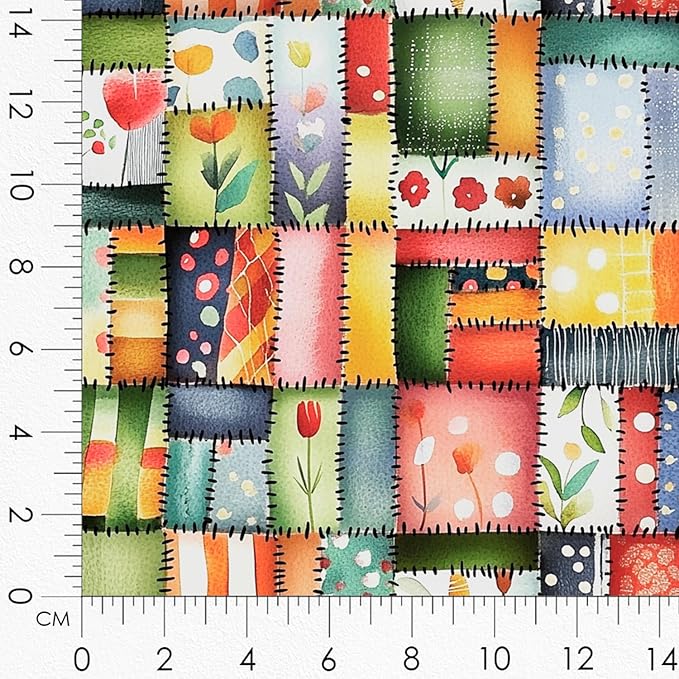 Patchwork Cactus Cotton Fabric Panel – Six 10×10 inch Designs + Bonus 29.5×19.6 inch Patchwork Sheet, 100% Turkish Cotton 140 GSM