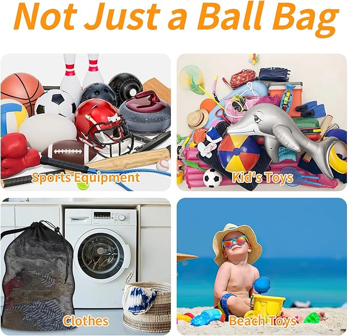 Extra Large Sports Ball Bag, Heavy Duty Breathable Mesh Storage Bag, 40" x 30" Hold 10-12 Soccer Basketball Football, Adjustable Shoulder Strap, Ideal for Coaches, Team, Swimming Gear
