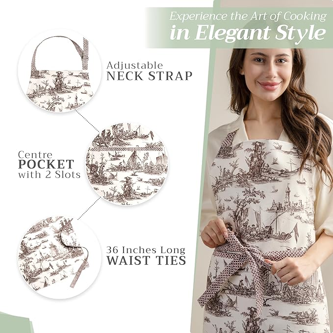 Maison d' Hermine 100% Cotton Apron for women with Pocket Kitchen Chef Apron for Men Cooking Gardening Server Waitress
