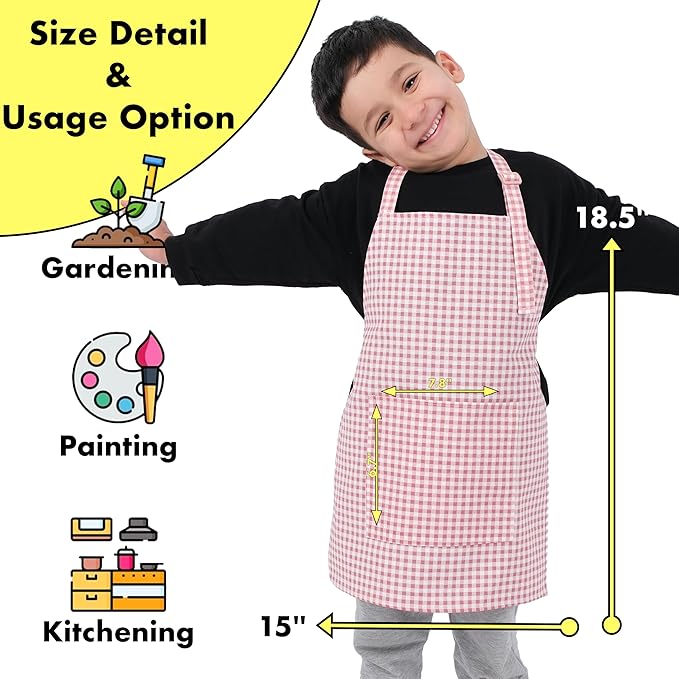 Kids Aprons for Cooking Waterdrop Resistant Aprons for Girl & Boy Toddler Apron for Painting, Gardening, Baking, Smock (Powder Pink, Small (3-5 years))