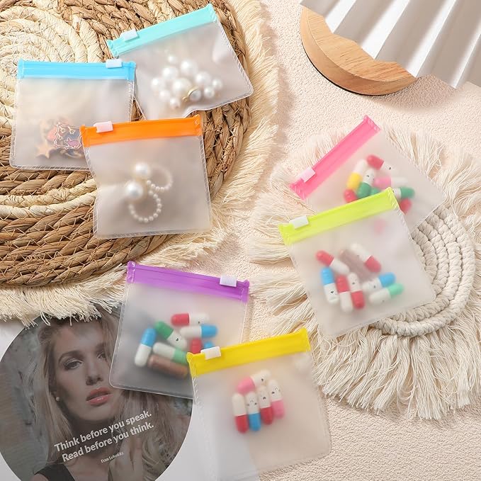 24 Pieces Pill Pouch Bags Zippered Set Reusable Translucent Medicine Organizer Sealing Travel Plastic Bags with Slide Lock for Storage(Light Blue)