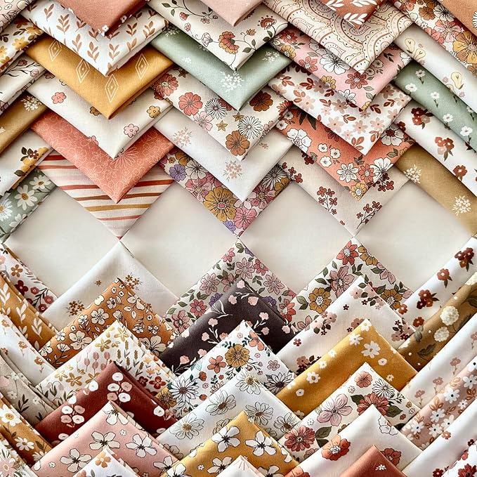 Vintage Floral Patchwork Cotton Fabric Set – 60 Pre-Cut Squares, 20×20 cm (8×8 inch), 100% Cotton, Eco Digital Print, Made in Türkiye
