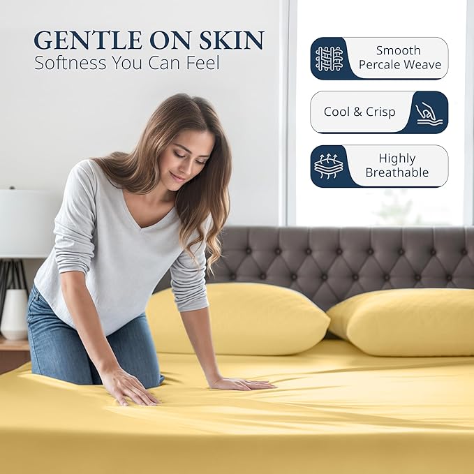 LANE LINEN Twin Fitted Sheets & Pillowcase Set, 100% Organic Cotton, Percale Weave, Soft, Breathable, Fits Mattress Up To 15' Deep - Cocoon (No Flat Sheet)