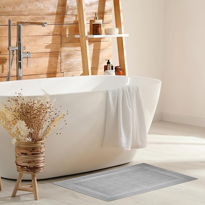 Infinitee Xclusives Premium Cotton Bath Mats for Bathroom – Pack of 2 | 34x22 Inches | Ultra Soft, Super Absorbent, Non-Slip, Machine Washable Mats (Charming Grey) [Not a Rug]
