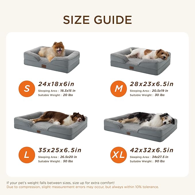 Bedsure Self Warming Orthopedic Dog Bed Medium Size Dogs - Washable Medium Dog Bed Waterproof, Comfort Pet Couch with Removable Cover, Pets Sofa with Nonskid Bottom, Grey, Non-Electric
