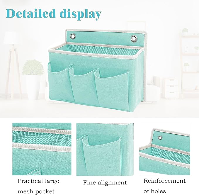 Someteth 2-Pack Wall Hanging Organizer Bag/Hanging Baskets with Large Mesh Compartment & 3 Pockets，Over the Door Organizer Space Saving Storage for Bedroom,RV Camper, Closet (Green -2 Pack)