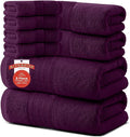 RIVERSIDE Pack of 8 Towels Set, 2 Large Bath, 2 Hand, 4 Face Washcloths, 100% Cotton Hotel Quality, Super Soft, Quick Dry, Highly Absorbent Perfect for Bathroom, Purple Passion
