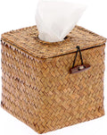 Sumnacon Tissue Box Cover Square Seagrass Tissue Box with Lid, Woven Tissue Box Holder Rustic Cube Tissue Cover for Bathroom Toilet Bedroom Living Room Kitchen Table Desk Office Car, Caramel