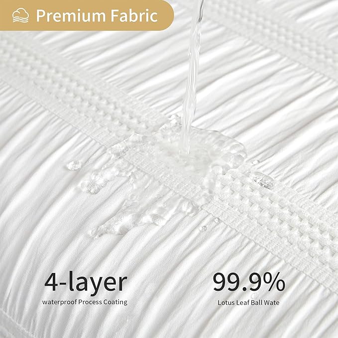 Lameirose Extra Long White Shower Curtain Farmhouse,72 x 84 Cotton Blend Waffle Tufted Striped Chic Textured Fabric Shower Curtain for Bathroom, Hotel, Washable