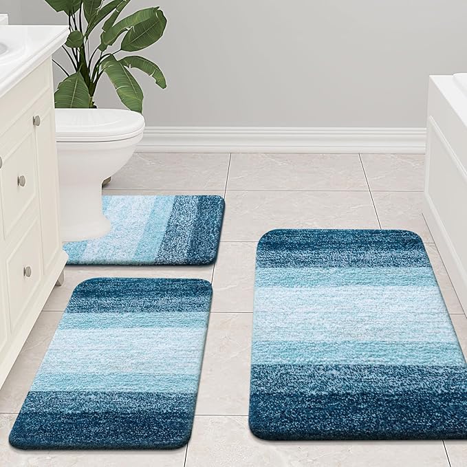 Arotive Microfiber Bathroom Rugs, Shaggy Soft and Absorbent Bath Rug, Non-Slip, Thick Plush Machine Washable Dry Bath Mats for Bathroom, Tub and Shower, 24x16, Peacock Blue, Rectangular