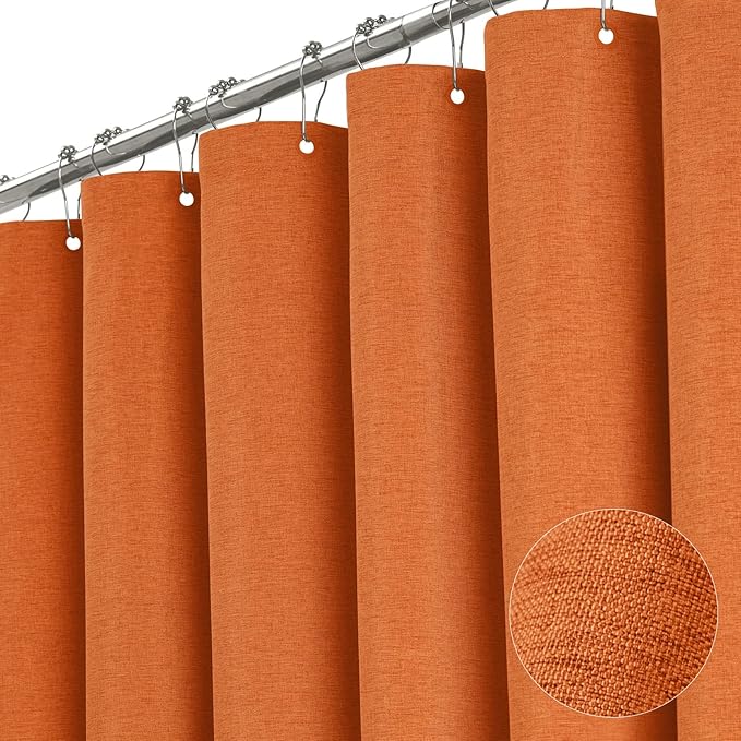 BTTN 78 Inch Long Shower Curtain - Linen Textured Weighted Fabric Shower Curtain Set with 12 Hooks, Tall Hotel Neutral Heavy Duty Waterproof Polyester Shower Curtains for Bathroom - 72x78 - Orange