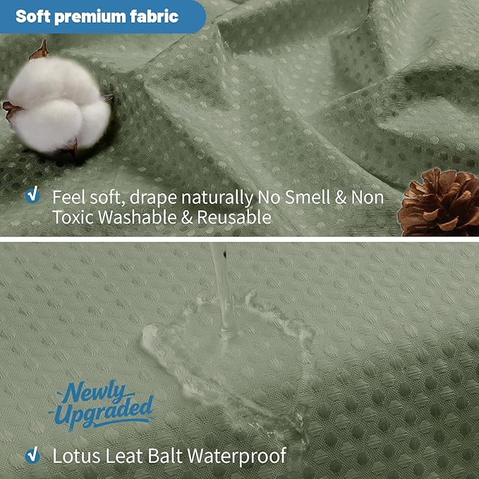 THAIGEE 2-in-1 Waterproof Fabric Shower Curtain - No Separate Liner Needed, Hotel-Style Waffle Weave, Effortless Cleaning & Washable Bathroom Shower Curtain Set,72Wx72H,SageGreen
