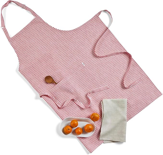 Solino Home 100% Pure Linen Apron for Women & Men - Full Midi Bib Apron Adjustable Neck Strap with Center Pockets for Kitchen