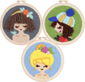 Allazone 3 Set Punch Needle Kits, 20 cm Embroidery Starter Kits with Girl Pattern, Punch Needle Tool Threader Fabric Embroidery Hoop, Yarn and Home Decor