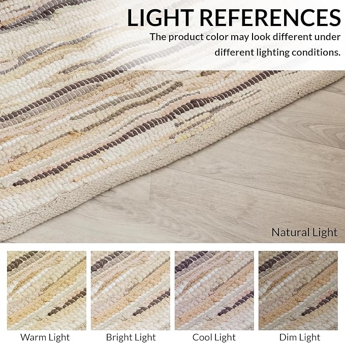 HOMEMONDE Beige Chindi Rug 3'x5' Recycled Soft Cotton Rag Rug Hand Crafted Reversible Boho Decor for Bedroom, Living Room, Kitchen, Entyrway