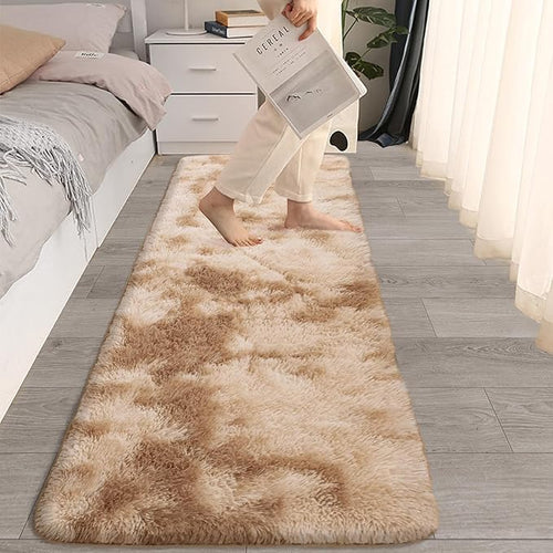 2x6 Soft Fluffy Beige Runner Rug for Bedroom Hallway, Plush Shag Rug Tan Carpet Non Slip Washable for Nursery Dorm Living Room, Fuzzy Bedside Long Rug Runner for Kids Girls Room Decor
