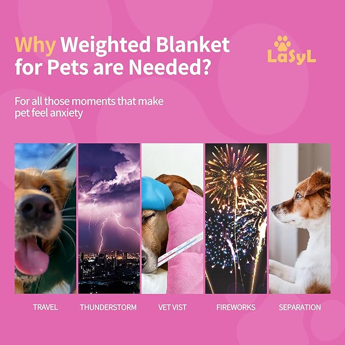 LaSyL Weighted Blanket for Pets | Thunder Blanket for Dogs Anxiety | Premium Soft Minky | Relaxation & Calming & Anti Anxiety | Used in Car, Bed, Couch | Pink, Washable Small 32" L x 24" W