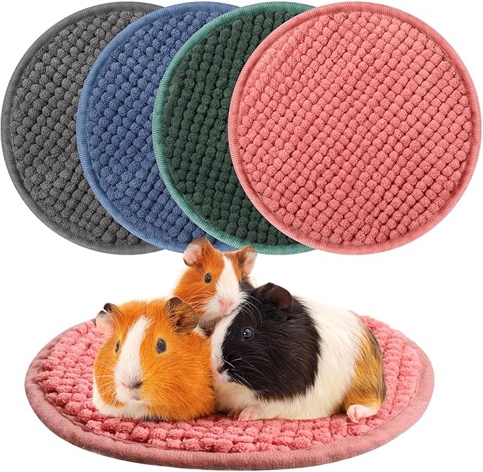 Amylove 4 Pcs Guinea Pig Cage Liner Guinea Pig Bedding Dog Door Mat for Muddy Pet Paws Washable Chenille Pee Pads Small Animal Sleeping Bed for Bunny Hamster(Diameter 7.8 Inch,Round,Mixed Color)
