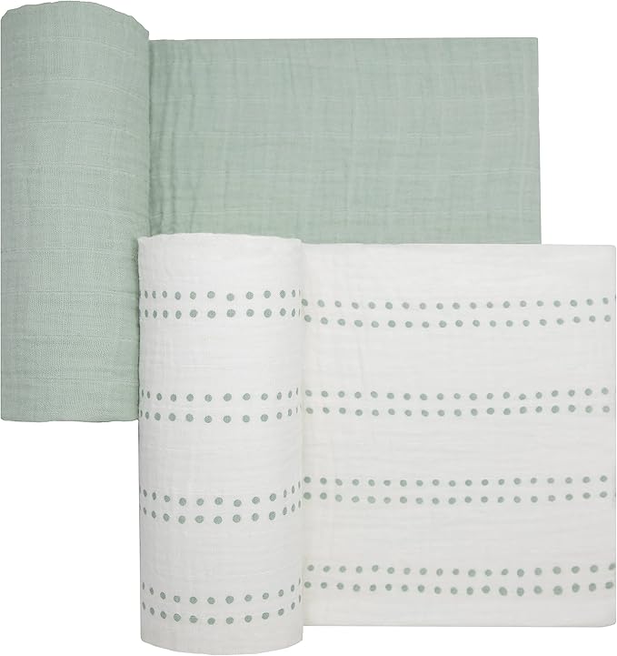 Sticky Toffee Muslin Swaddle Baby Blanket, Mint Green and Cream Dots, 47 x 47 in, Soft Breathable Oeko-Tex Cotton Newborn Wrap and Receiving Blanket