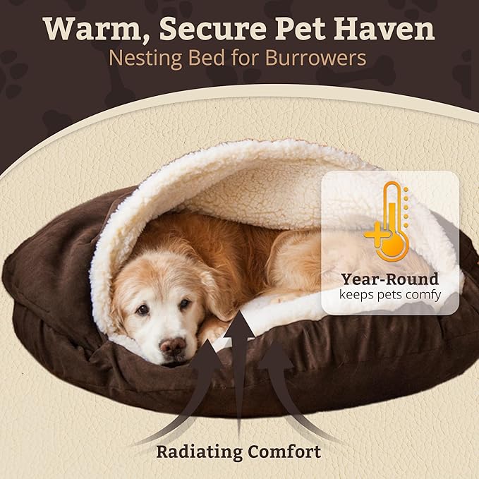 Snoozer Luxury Microsuede Cozy Cave Pet Bed, Small, Hot Fudge