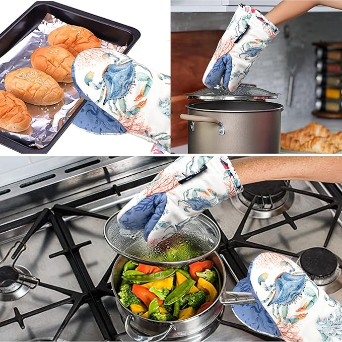 Mini Oven Mitts,2pk - Silicone Little Kitchen Gloves, Heat Resistant with Non-Slip Grip and Soft Quilted Cotton Lining for Safe Backing Cooking Barbecue (Lilac, Crab)