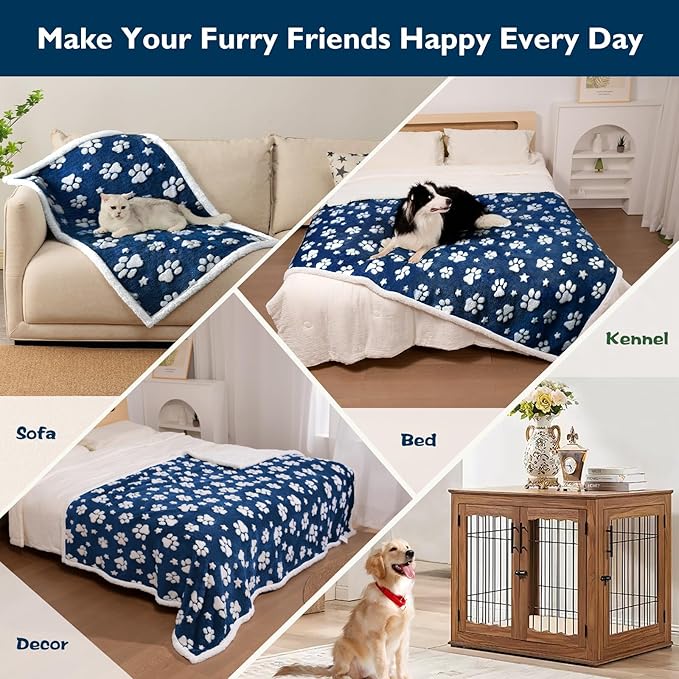 Yaning Waterproof Blanket for Dog Cat or Adult, Cute 3D Textured Paw Dog Blanket for Bed Couch Sofa, Soft Liquid Pee Proof Pet Furniture Protector, 60"x80", Navy Blue