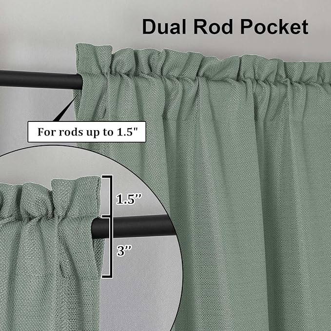Lecloud Bessie Sage Green Curtains 45 Inch Length 2 Panels, Soft Faux Linen Weave Light Filtering Drapes, Airy Rod Pocket Rustic Window Treatments for Bedroom Basement Laundry Room, Each 30" W x 45" L