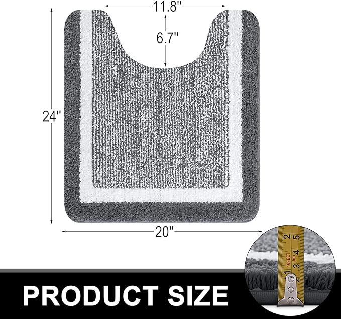 OLANLY Toilet Rugs U-Shaped 24x20, Extra Soft and Absorbent Microfiber Bathroom Rugs, Non-Slip, Machine Wash Dry, Plush Shaggy Contour Bath Mats for Toilet Base (Dark Grey and White)