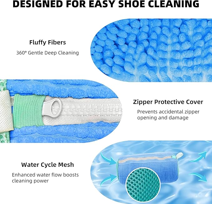 FurrPhunny 2Pcs Shoe Washing Machine Bag, Quick & Easy Cleaning, Laundry Shoe Bag for Washer and Dryer, Cleaning Bag for Sneaker & Most Shoe Types and Sizes (Blue)