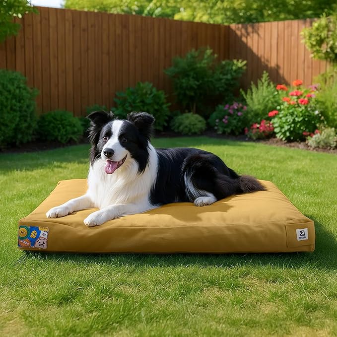 Sytopia 36 Inch Canvas Outdoor Dog Bed for Large and Medium Dogs, Waterproof Washable Removable Cover, Indoor Patio Pet Pad, Yellow