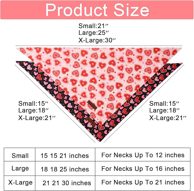 ARING PET Valentine's Dog Bandana 2 Pack-Cute Pink&Black Heart Dog Triangle Bibs, Reversible Wedding Pet Scarf for Dogs and Cats