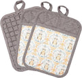 Pot Holders Set of 3 Silicone Printing Non Slip Heat Resistant, Yarm-Dyed Hot Pads Cotton Home Kitchen Cooking Barbecue Microwave Women Men Machine Washable BBQ Grilling. (Khaki Potholdes)