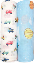 Stellar Kiddos Muslin Swaddle Blankets, Soft Breathable Cozy Baby Blankets for Newborn Boys and Girls, 47” X 47“, 2 Pack Receiving Swaddles, 70% Viscose from Bamboo 30% Cotton (Little Explorers)