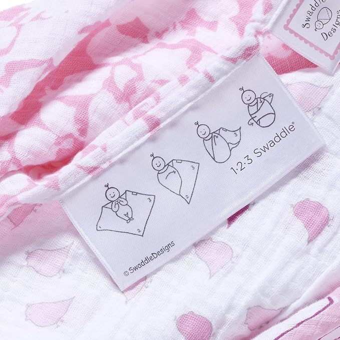 SwaddleDesigns Cotton Muslin Swaddle Blanket, Receiving Blanket for Boys & Girls, Best Shower Gift, 46x46 inches, Pink 3-color Stripe